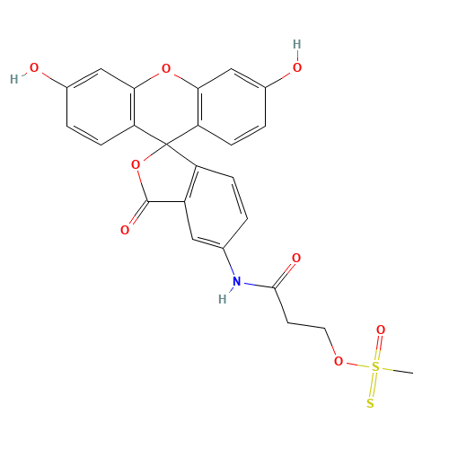 2-[(5-Fluoresceinyl)aminocarbonyl]ethyl Methanethiosulfonate (CAS: 351330-42-2) - Chemical Structure and Molecular Formula 