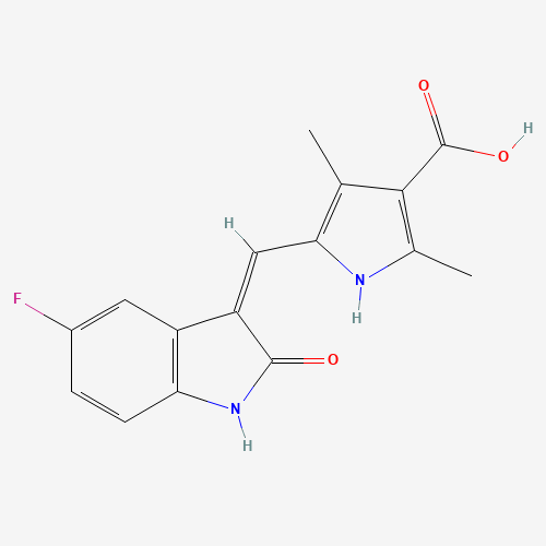 5-(5-Fluoro-2-oxo-1,2-dihydro-indol-3-ylidenemethyl)-2,4-dimethyl-1H-pyrrole-3-carboxylic Acid (CAS: 452105-33-8) - Chemical Structure and Molecular Formula 
