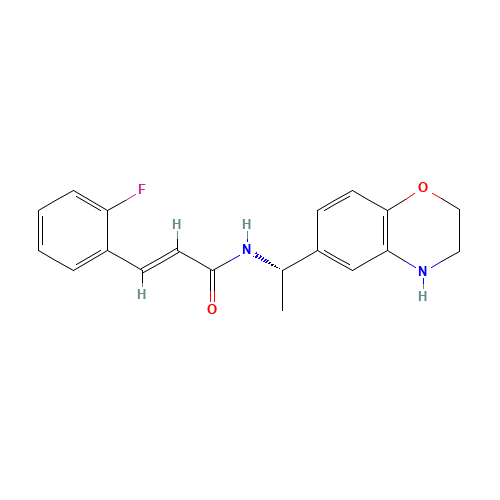(E)-3-(2-Fluorophenyl)-N-((S)-1-(3,4-dihydro-2H-benzo[1,4]oxazin-6-yl)-ethyl]acrylamide (CAS: 697287-48-2) - Chemical Structure and Molecular Formula 