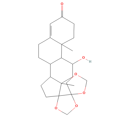 11b-Hydroxy-17,20:20,21-bis(methylenedioxy)pregn-4-en-3-one (CAS: 807-05-6) - Chemical Structure and Molecular Formula 