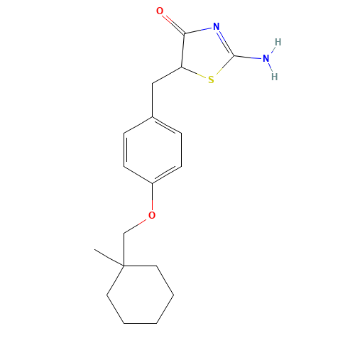 rac 2-Imino-5-[4-(1-methylcyclohexylmethoxyl)benzyl]thiazolidine-4one (CAS: 85010-66-8) - Chemical Structure and Molecular Formula 