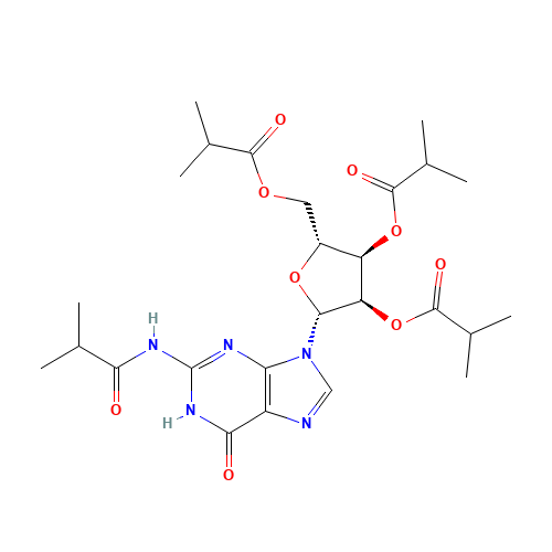 2-Isobutyramido Guanosine 2',3',5'-Tris(isobutanoate) (CAS: 70337-80-3) - Chemical Structure and Molecular Formula 