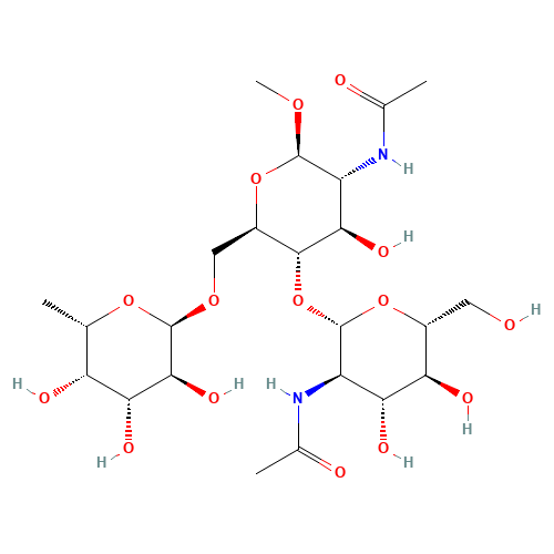 Methyl 2-Acetamido-4-O-(2-acetamido-2-deoxy-b-D-gluco- pyranosyl)-2-deoxy-6-O-(a-L-fucopyranosyl)-b-D-glucopyranoside (CAS: 97242-84-7) - Related Chemical Product
