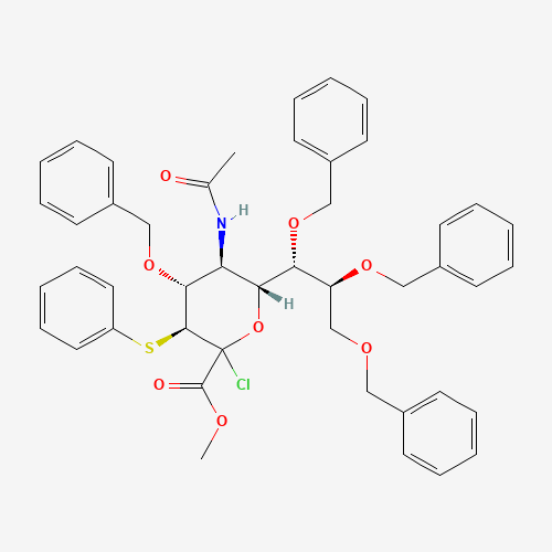 Methyl 5-acetamido-4,7,8,9-tetra-O-benzyl-2-chloro-2,3,5-trideoxy-3-phenylthio-D-erytho-L-gluco-2-nonulopyranosonate (CAS: 120308-52-3) - Related Chemical Product