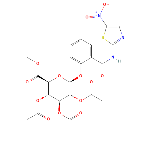 Methyl 1-[[2-N-(5-Nitrothiazolyl)carboxamido]phenyl]-2,3,4- tri-O-acetyl-b-D-glucopyranuronate (CAS: 221287-92-9) - Chemical Structure and Molecular Formula 
