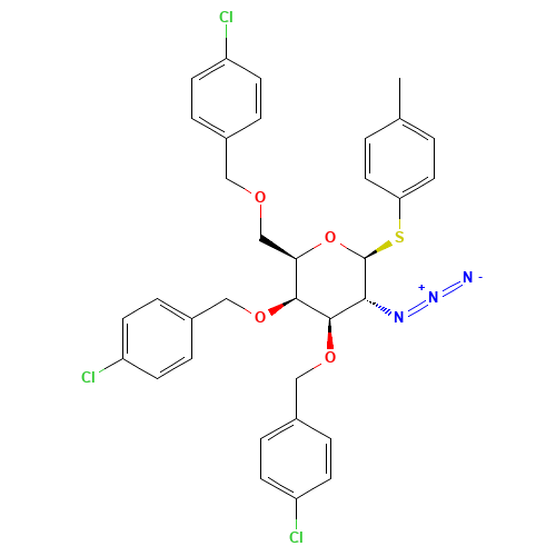 4-Methylphenyl 2-Azido-2-deoxy-3,4,6-tri-O-4-chlorobenzyl-1-thio-?-D-galactopyranoside (CAS: 117153-30-7) - Chemical Structure and Molecular Formula 