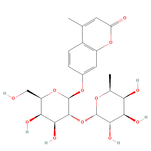 4-Methylumbelliferyl 2-O-(a-L-Fucopyranosyl)-b-D-galactopyranoside (CAS: 225217-42-5) - Chemical Structure and Molecular Formula 