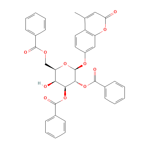 4-Methylumbelliferyl 2,3,6-Tri-O-benzoyl-b-D-galactopyranoside (CAS: 849207-61-0) - Chemical Structure and Molecular Formula 