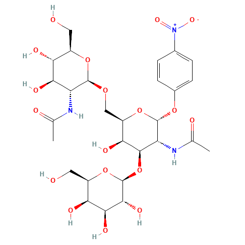 4-Nitrophenyl 2-Acetamido-6-O-(2-acetamido-2-deoxy-b-D-glucopyranosyl) -3-O-(b-D-galactopyranosyl)-2-deoxy-a-D-galactopyranoside (CAS: 139459-55-5) - Chemical Structure and Molecular Formula 