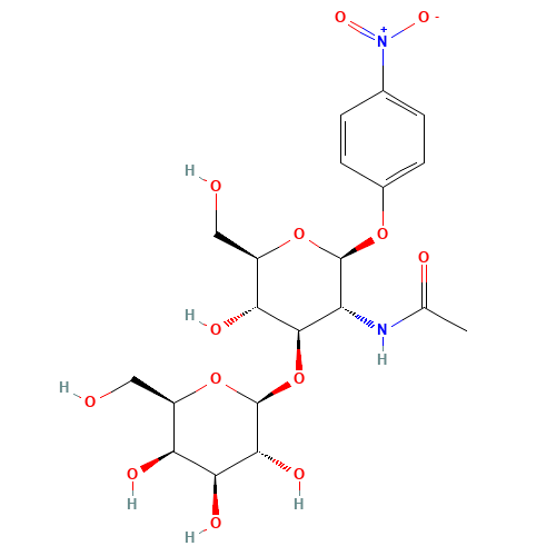 p-Nitrophenyl 2-Acetamido-2-deoxy-3-O-(b-D-galactopyranosyl)-b-D-glucopyranoside (CAS: 57467-13-7) - Chemical Structure and Molecular Formula 