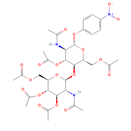 1-(4-Nitrophenyl)-N,N'-Diacetyl-3,6,3',4',6'-penta-O-acetylchitobioside (CAS: 7284-19-7) - Chemical Structure and Molecular Formula 