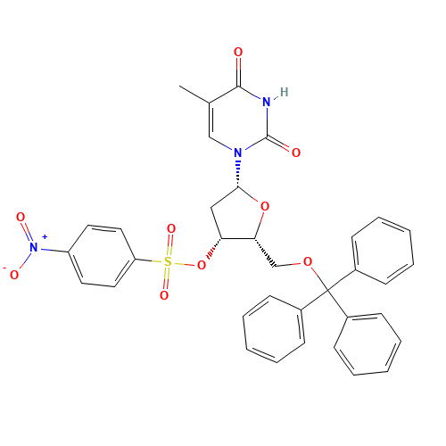 1-(3-O-Nosyl-5-O-trityl-2-deoxy-b-D-lyxofuranosyl)thymine (CAS: 471854-53-2) - Chemical Structure and Molecular Formula 