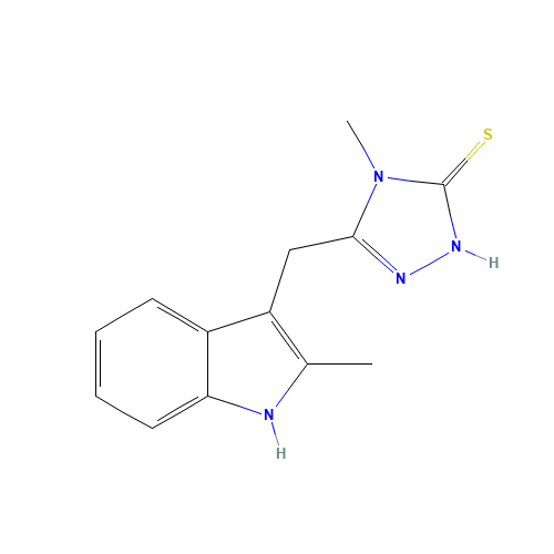 4-Methyl-5-(2-methyl-1H-indol-3-ylmethyl)-2,4-dihydro-[1,2,4]triazole-3-thione (CAS: 436096-84-3) - Chemical Structure and Molecular Formula 