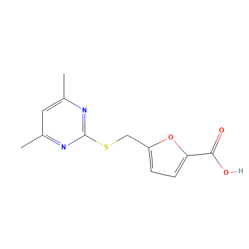 5-(4,6-Dimethyl-pyrimidin-2-ylsulfanylmethyl)-furan-2-carboxylic acid (CAS: 438622-94-7) - Chemical Structure and Molecular Formula 