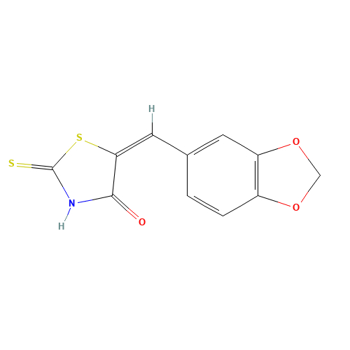 (5E)-5-(1,3-Benzodioxol-5-ylmethylene)-2-mercapto-1,3-thiazol-4(5H)-one (CAS: 28824-66-0) - Chemical Structure and Molecular Formula 