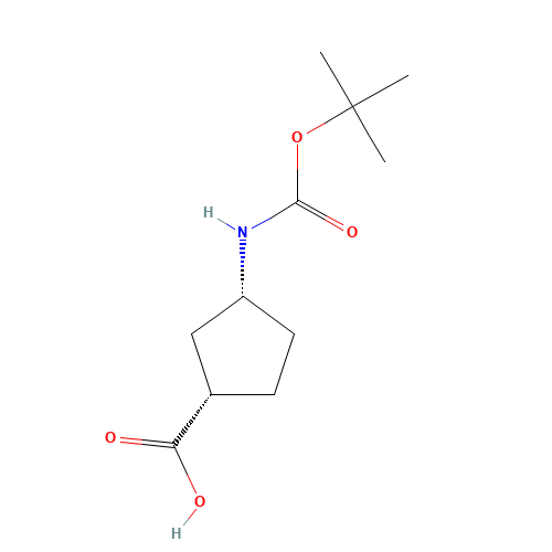 (1S,3R)-Boc-3-aminocyclopentane-1 carboxylic acid (CAS: 261165-05-3) - Chemical Structure and Molecular Formula 