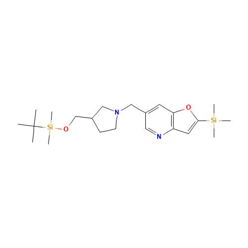 6-((3-((tert-Butyldimethylsilyloxy)methyl)pyrrolid in-1-yl)methyl)-2-(trimethylsilyl)furo[3,2-b]pyri (CAS: 1188993-09-0) - Related Chemical Product
