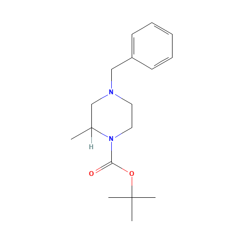 4-Benzyl-2-methylpiperazine-1-carboxylic acid tert-butyl ester (CAS: 120737-77-1) - Chemical Structure and Molecular Formula 