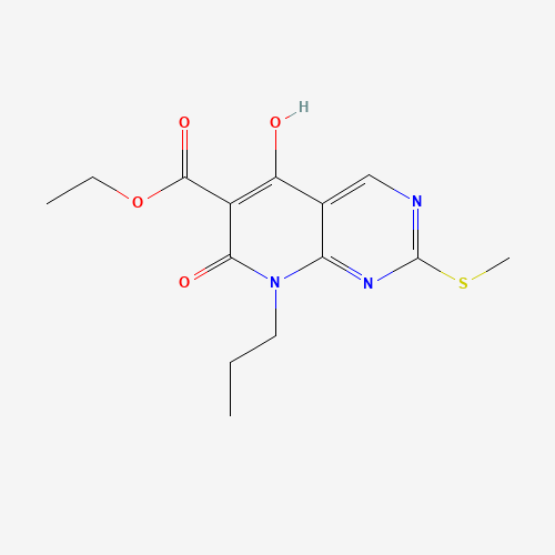 Ethyl 5-hydroxy-2-(methylthio)-7-oxo-8-propyl-7,8-dihydropyrido[2,3-d]pyrimidine-6-carboxylate (CAS: 76360-85-5) - Chemical Structure and Molecular Formula 