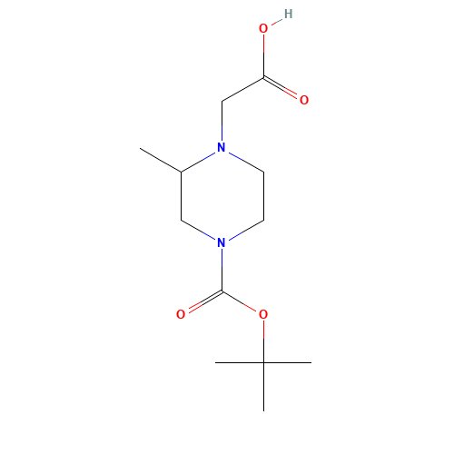 2-(4-(tert-Butoxycarbonyl)-2-methylpiperazin-1-yl)acetic acid (CAS: 666853-16-3) - Chemical Structure and Molecular Formula 