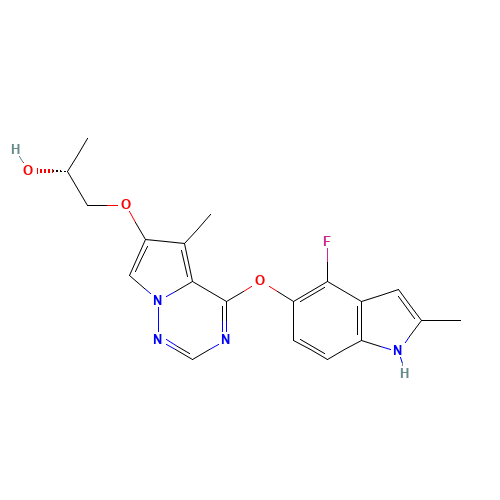 (2R)-1-[4-[(4-Fluoro-2-methyl-1H-indol-5-yl)oxy]-5-methyl-pyrrolo[2,1-f][1,2,4]triazin-6-yl]oxypropan-2-ol (CAS: 649735-46-6) - Related Chemical Product