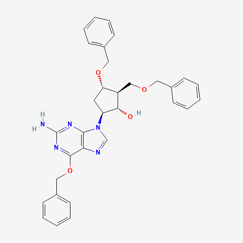 (1S,2S,3S,5S)-5-[2-Amino-6-(benzyloxy)-9H-purin-9-yl]-3-(benzyloxy)-2-[(benzyloxy)methyl]cyclopentanol (CAS: 142217-77-4) - Chemical Structure and Molecular Formula 