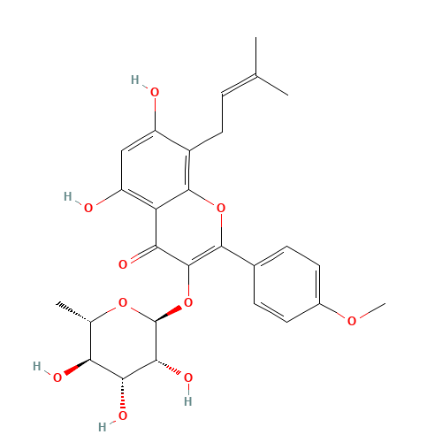 5,7-Dihydroxy-2-(4-methoxyphenyl)-8-(3-methyl-2-buten-1-yl)-4-oxo-4H-chromen-3-yl 6-deoxy-a-L-mannopyranoside (CAS: 113558-15-9) - Related Chemical Product