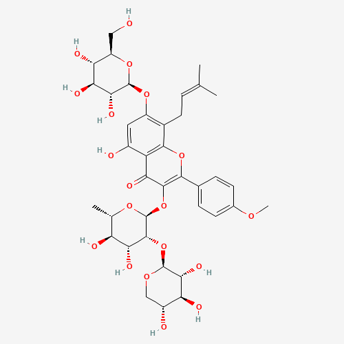 3-{[6-Deoxy-2-O-(b-D-xylopyranosyl)-a-L-mannopyranosyl]oxy}-5-hydroxy-2-(4-methoxyphenyl)-8-(3-methyl-2-buten-1-yl)-4-oxo-4H-chromen-7-yl b-D-glucopyranoside (CAS: 110623-73-9) - Related Chemical Product