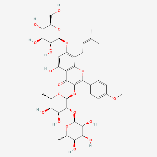 3-{[6-Deoxy-2-O-(6-deoxy-a-L-mannopyranosyl)-a-L-mannopyranosyl]oxy}-5-hydroxy-2-(4-methoxyphenyl)-8-(3-methyl-2-buten-1-yl)-4-oxo-4H-chromen-7-yl b-D-glucopyranoside (CAS: 110642-44-9) - Related Chemical Product