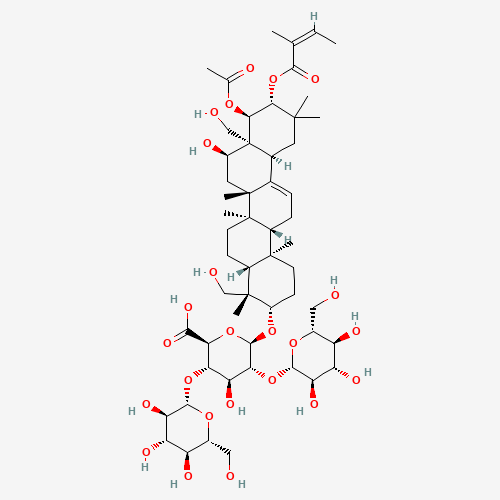 (3b,16a,21b,22a)-22-Acetoxy-16,24,28-trihydroxy-21-{[(2Z)-2-methyl-2-butenoyl]oxy}olean-12-en-3-yl b-D-glucopyranosyl-(1->2)-[b-D-glucopyranosyl-(1->4)]-b-D-glucopyranosiduronic acid (CAS: 26339-90-2) - Related Chemical Product