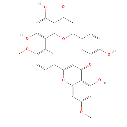 5,7-Dihydroxy-8-[5-(5-hydroxy-7-methoxy-4-oxo-4H-chromen-2-yl)-2-methoxyphenyl]-2-(4-hydroxyphenyl)-4H-chromen-4-one (CAS: 481-46-9) - Chemical Structure and Molecular Formula 
