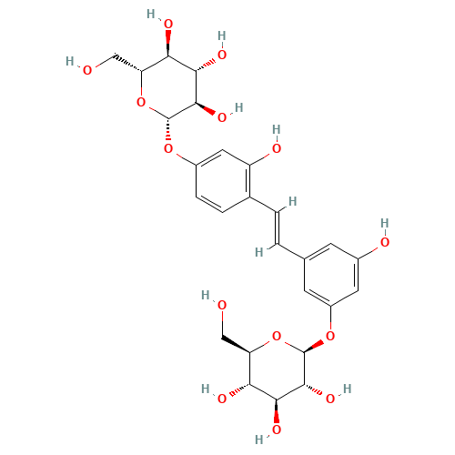 3-{(E)-2-[4-(b-D-Glucopyranosyloxy)-2-hydroxyphenyl]vinyl}-5-hydroxyphenyl b-D-glucopyranoside (CAS: 102841-42-9) - Related Chemical Product
