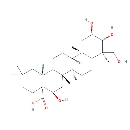 (2b,3b,5ξ,16a,18a)-2,3,16,23-Tetrahydroxyolean-12-en-28-oic acid (CAS: 22338-71-2) - Chemical Structure and Molecular Formula 