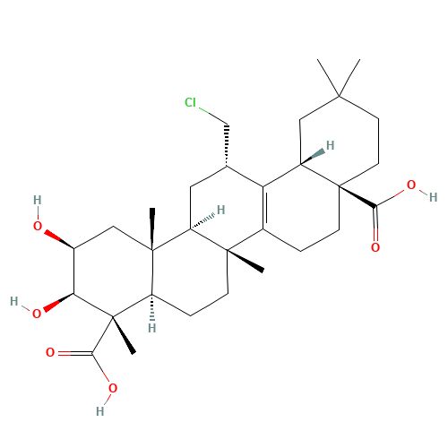 13-(Chloromethyl)-2,3-dihydroxy-4,6a,11,11,14b-pentamethyl-2,3,4,4a,5,6,6a,7,8,9,10,11,12,12a,13,14,14a,14b-octadecahydro-4,8a(1H)-picenedicarboxylic acid (CAS: 2469-34-3) - Related Chemical Product