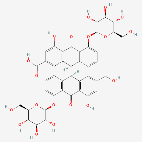 5,5'-Bis(b-D-glucopyranosyloxy)-4,4'-dihydroxy-2'-(hydroxymethyl)-10,10'-dioxo-9,9',10,10'-tetrahydro-9,9'-bianthracene-2-carboxylic acid (CAS: 37271-16-2) - Related Chemical Product