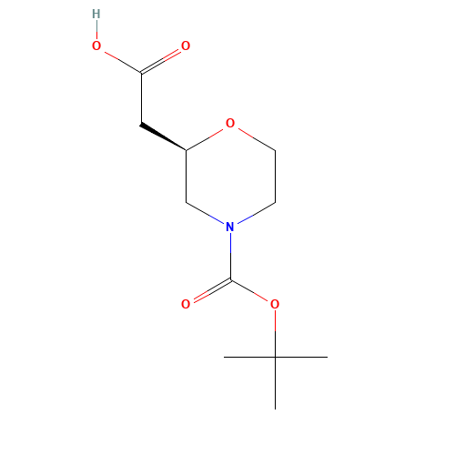 [(2R)-4-{[(2-Methyl-2-propanyl)oxy]carbonyl}-2-morpholinyl]acetic acid (CAS: 1257848-48-8) - Chemical Structure and Molecular Formula 