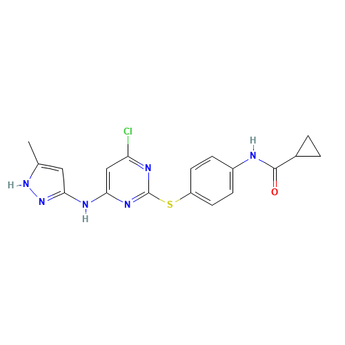 N-[4-({4-Chloro-6-[(3-methyl-1H-pyrazol-5-yl)amino]-2-pyrimidinyl}sulfanyl)phenyl]cyclopropanecarboxamide (CAS: 639090-55-4) - Related Chemical Product