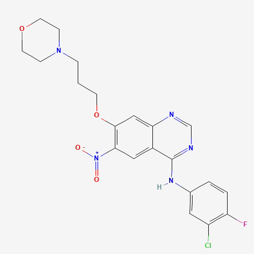 N-(3-Chloro-4-fluorophenyl)-7-[3-(4-morpholinyl)propoxy]-6-nitro-4-quinazolinamine (CAS: 267243-64-1) - Chemical Structure and Molecular Formula 