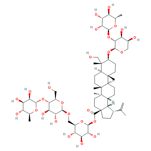 6-Deoxy-?-L-mannopyranosyl-(1->4)-?-D-glucopyranosyl-(1->6)-1-O-[(3?)-3-{[2-O-(6-deoxy-?-L-mannopyranosyl)-?-L-arabinopyranosyl]oxy}-23-hydroxy-28-oxolup-20(29)-en-28-yl]-?-D-gluc (CAS: 129741-57-7) - Related Chemical Product