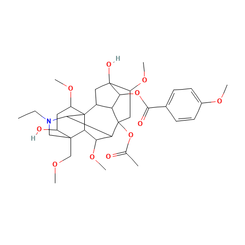 (1a,3a,6a,14a,16b)-8-Acetoxy-20-ethyl-3,13-dihydroxy-1,6,16-trimethoxy-4-(methoxymethyl)aconitan-14-yl 4-methoxybenzoate (CAS: 70578-24-4) - Related Chemical Product