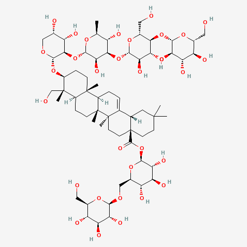 6-O-?-D-Glucopyranosyl-1-O-[(3?)-3-{[?-D-glucopyranosyl-(1->4)-?-D-glucopyranosyl-(1->3)-6-deoxy-?-L-mannopyranosyl-(1->2)-?-L-arabinopyranosyl]oxy}-23-hydroxy-28-oxoolean-12-en-28 (CAS: 136849-88-2) - Related Chemical Product