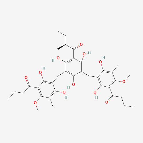 1-Butanone, 1-(3,5-bis((2,6-dihydroxy-4-methoxy-3-methyl-5-(1-oxobutyl)phenyl)methyl)-2,4,6-trihydroxyphenyl)-2-methyl-, (S)- (CAS: 55576-66-4) - Related Chemical Product