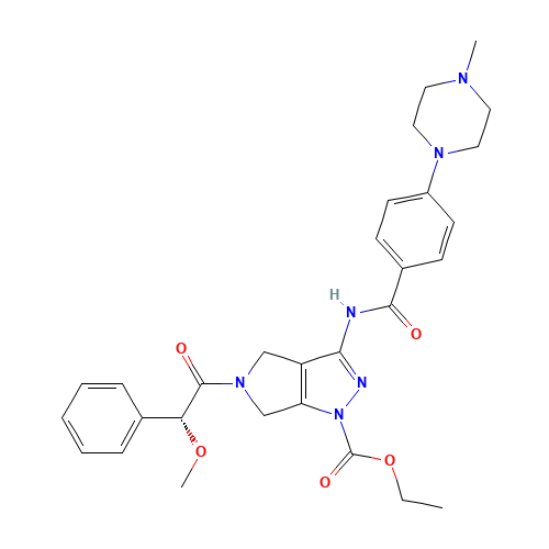 5-((R)-2-Methoxy-2-phenylacetyl)-3-[4-(4-Methylpiperazin-1-yl)benzoylaMino]-5,6-dihydro-4H-pyrrolo[3,4-c]pyrazole-1-carboxylic acid ethyl ester (CAS: 827318-78-5) - Related Chemical Product