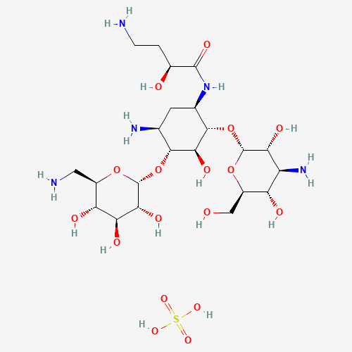 (2S)-4-Amino-N-{(1R,2S,3S,4R,5S)-5-amino-2-[(3-amino-3-deoxy-a-D-glucopyranosyl)oxy]-4-[(6-amino-6-deoxy-a-D-glucopyranosyl)oxy]-3-hydroxycyclohexyl}-2-hydroxybutanamide sulfate (1:2) (CAS: 149022-22-0) - Related Chemical Product