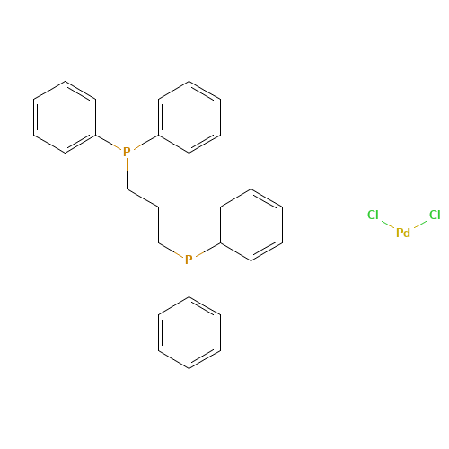 Palladium(2+) chloride - 1,3-propanediylbis(diphenylphosphine) (1:2:1) (CAS: 59831-02-6) - Chemical Structure and Molecular Formula 