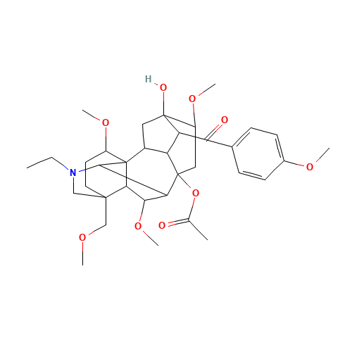 (1b,6a,14a,16b)-20-Ethyl-13-hydroxy-1,6,16-trimethoxy-14-(4-methoxybenzoyl)-4-(methoxymethyl)aconitan-8-yl acetate (CAS: 107668-79-1) - Related Chemical Product