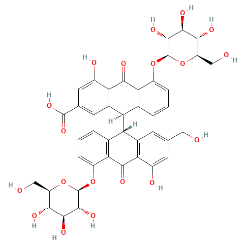 5,5'-Bis(b-D-glucopyranosyloxy)-4,4'-dihydroxy-2'-(hydroxymethyl)-10,10'-dioxo-9,9',10,10'-tetrahydro-9,9'-bianthracene-2-carboxylic acid (CAS: 37271-17-3) - Related Chemical Product