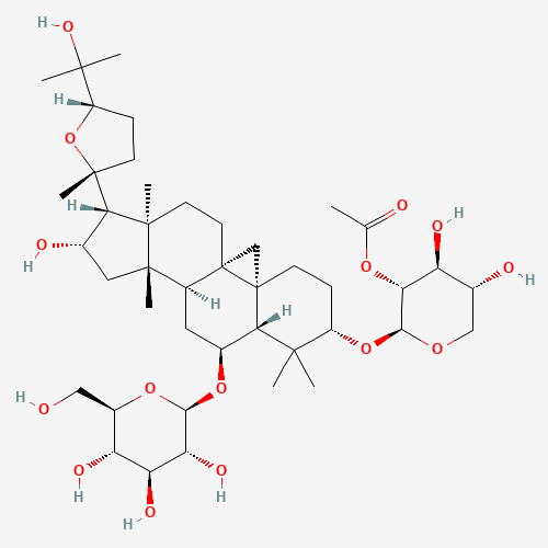 (2S,3R,4S,5R)-4,5-Dihydroxy-2-{[(2R,3S,4R,5R,6R)-3,4,5-trihydroxy-2-({(1R,2S,3aS,5S,9aR,12aR)-2-hydroxy-1-[(2R,5S)-5-(2-hydroxy-2-propanyl)-2-methyltetrahydro-2-furanyl]-3a,6,6,12a-tetramethyltetradec ahydro-1H-cyclopenta[a]cyclopropa[e]phenanthren-5-yl}oxy)-6-(hydroxymethyl)tetrahydro-2H-pyran-4-yl]oxy}tetrahydro-2H-pyran-3-yl acetate (non-preferred name) (CAS: 84676-89-1) - Related Chemical Product