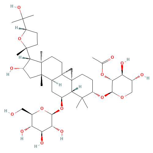 (2S,3R,4S,5R)-4,5-Dihydroxy-2-{[(2R,3S,4R,5R,6R)-3,4,5-trihydroxy-2-({(1R,2S,3aS,5S,9aR,12aR)-2-hydroxy-1-[(2R,5S)-5-(2-hydroxy-2-propanyl)-2-methyltetrahydro-2-furanyl]-3a,6,6,12a-tetramethyltetradec ahydro-1H-cyclopenta[a]cyclopropa[e]phenanthren-5-yl}oxy)-6-(hydroxymethyl)tetrahydro-2H-pyran-4-yl]oxy}tetrahydro-2H-pyran-3-yl acetate (non-preferred name) (CAS: 84676-89-1) - Related Chemical Product