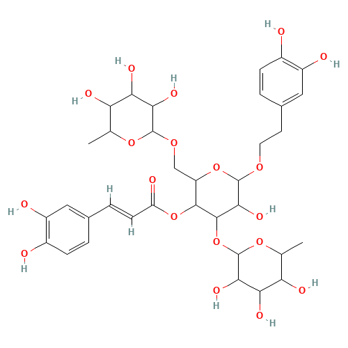 2-(3,4-Dihydroxyphenyl)ethyl 6-deoxy-a-L-mannopyranosyl-(1->3)-[6-deoxy-a-L-mannopyranosyl-(1->6)]-4-O-[(2E)-3-(3,4-dihydroxyphenyl)-2-propenoyl]-b-D-glucopyranoside (CAS: 94079-81-9) - Related Chemical Product
